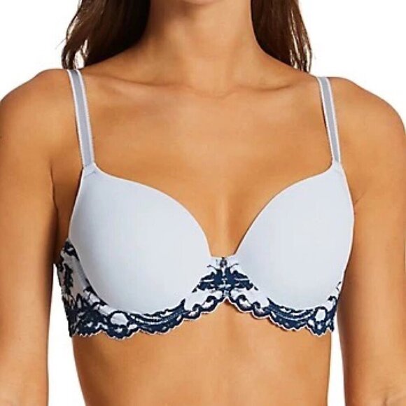 Wacoal Blue Lace Trim Instant Icon Underwire T-Shirt Bra - Picture 1 of 6